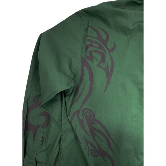 NWT Y2K 90s Coofandy Tribal Big Bold Graphic Button Flip Cuff Shirt Green 2XL - Picture 12 of 16